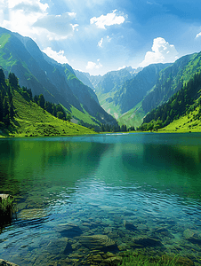 夏天绿水青山湖景风光旅游摄影图