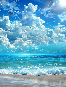 天空摄影照片_夏天天空蓝天白云大海沙滩