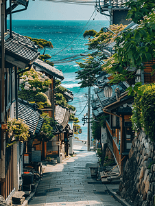 日系日本海岸线镰仓街道摄影图
