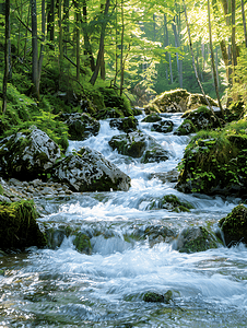 收支流水摄影照片_实拍夏日夏季夏天山间水流溪流自然风景