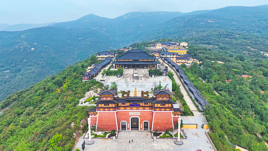 航拍连云港海上云台山法起寺寺庙实拍