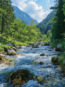 青山绿水摄影照片_实拍夏日夏季夏天山间水流溪流自然风景