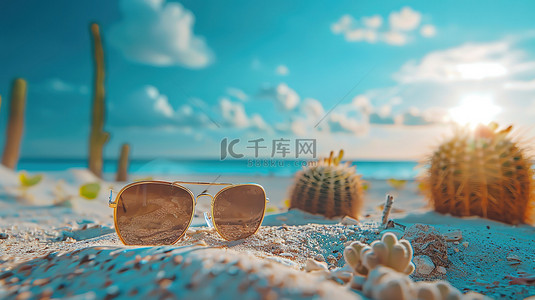 眼镜专卖店背景图片_太阳镜海滩夏天沙滩背景图