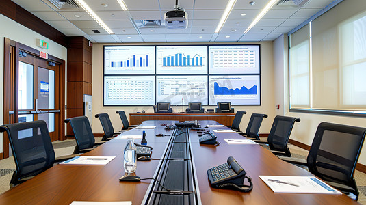会议室里显示财务数据和图表摄影照片