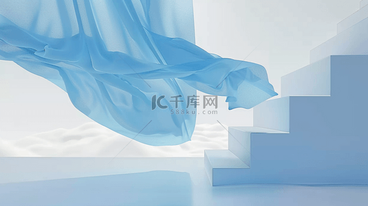 创意蓝色透明飘舞的绸带3D空间素材