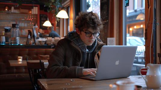 咖啡屋使用电脑的大学生2