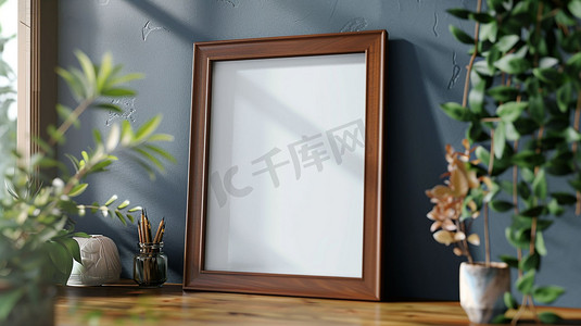 白色木质相框立体描绘摄影照片
