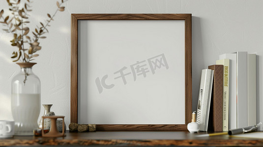 照片相框木质摄影照片_白色木质相框立体描绘摄影照片