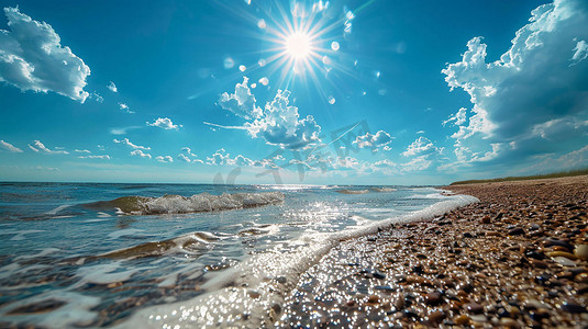 沙滩蓝天立体描绘摄影照片