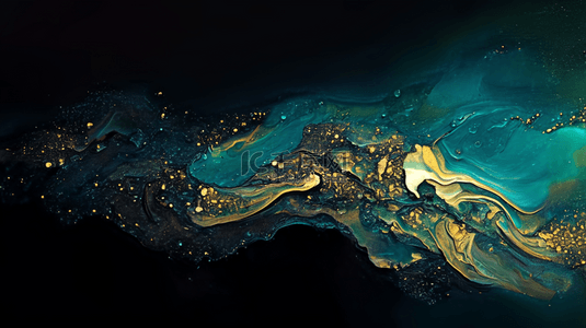 特效金色背景图片_创意绿金新中式鎏金流体抽象山川纹理图片