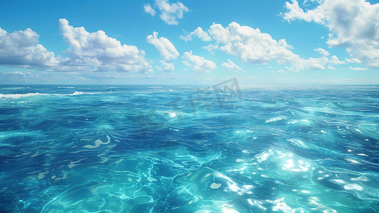 海洋的图片摄影照片_蓝天白云下的海水清澈的大海图片