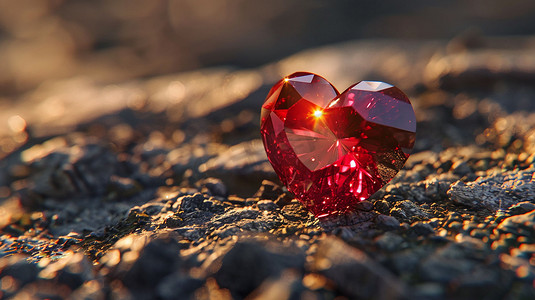 爱心红色宝石立体描绘摄影照片