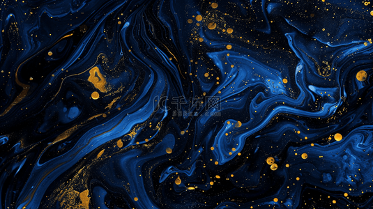 深蓝色新中式鎏金流体抽象山川纹理素材