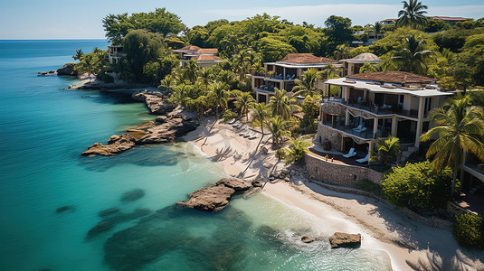 夏天摄影照片_海滩海滨度假胜地的航拍图片