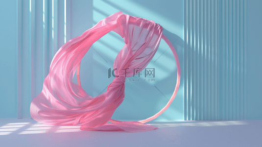 电商空间背景图片_蓝色背景里的粉色飘带3D展台