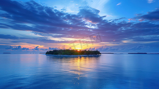 大海小岛摄影照片_黄昏时刻远眺海岛图片