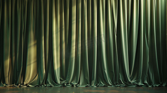 绿色窗帘立体描绘摄影照片