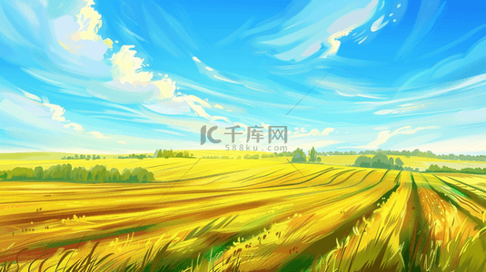 唯美蓝天白云背景背景图片_户外清新蓝天白云稻田的背景