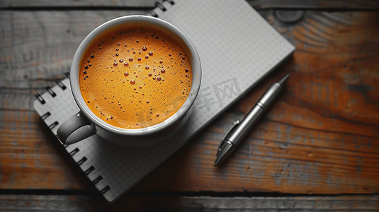 咖啡本子笔立体描绘摄影照片