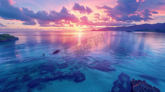 黄昏时海水清澈的大海图片