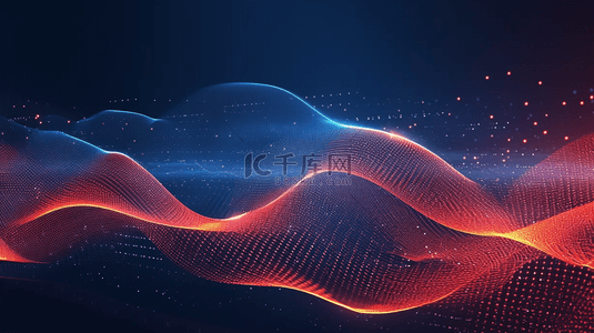 红色光粒子背景图片_蓝红色商务科技抽象粒子波形光线光效素材
