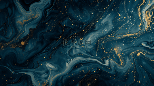 漩涡抽象背景图片_蓝金深色新中式鎏金流体抽象山川纹理素材