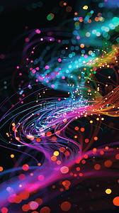 粒子科技背景素材背景图片_抽象科技粒子彩色光纤流动波素材