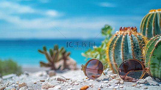太阳镜眼镜背景图片_太阳镜海滩夏天沙滩设计图