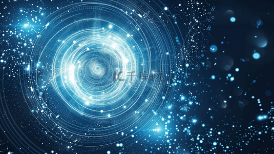 蓝色科技全息抽象霓虹光效粒子光纤圆素材