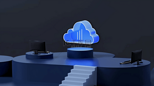云科技蓝色磨砂玻璃3D云图标2背景素材