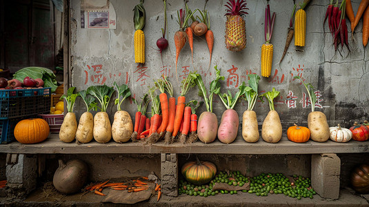 多彩蔬菜立体描绘摄影照片