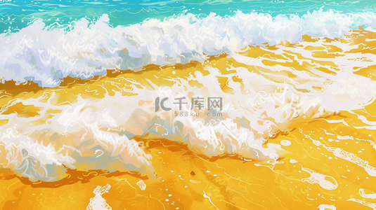 梦幻沙滩粉背景图片_蓝天白云下大海海浪沙滩的背景