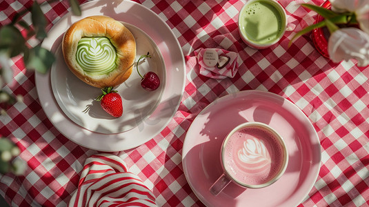咖啡甜点桌布立体描绘摄影照片