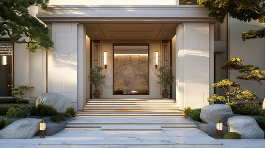 现代豪华别墅的门口摄影图