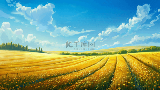 风景稻田背景图片_户外清新蓝天白云稻田的背景