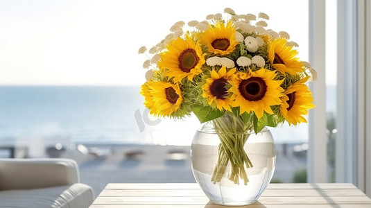 动态图高清大图摄影照片_玻璃花瓶向日葵花束高清摄影图