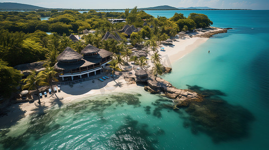 夏天摄影照片_海滩海滨度假胜地的航拍图片