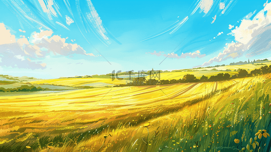 清新的风景背景图片_户外清新蓝天白云稻田的背景
