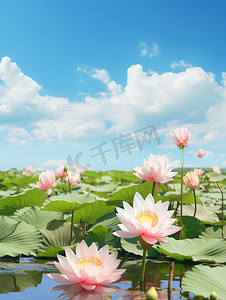 荷花池塘夏天风景摄影图