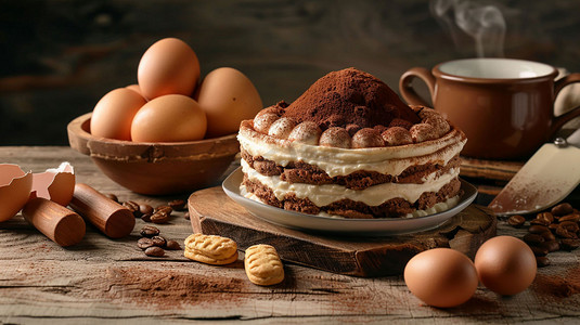 巧克力蛋糕立体描绘摄影照片