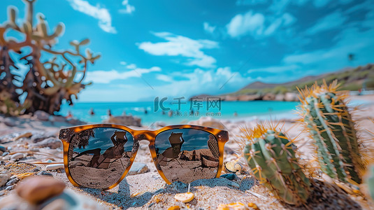 太阳镜眼镜背景图片_太阳镜海滩夏天沙滩背景素材