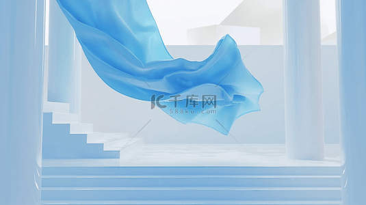 创意蓝色透明飘舞的绸带3D空间背景素材