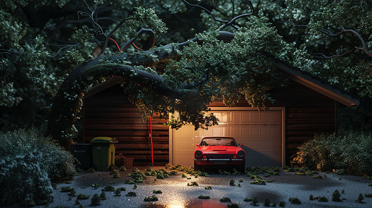 车辆树木立体描绘摄影照片