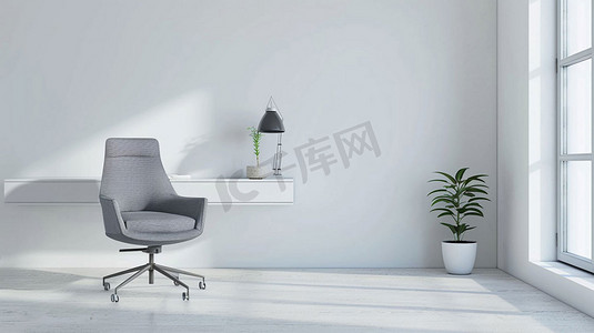 办公椅白墙立体描绘摄影照片