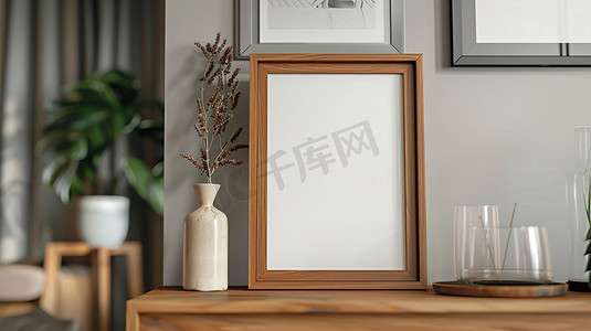 白色木质相框立体描绘摄影照片