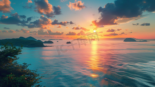 黄昏时海水清澈的大海图片