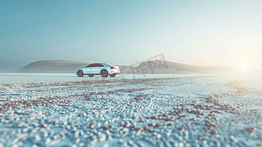 沙地白色车子立体描绘摄影照片