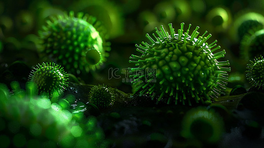 病毒绿色背景图片_绿色病毒细胞合成创意素材背景
