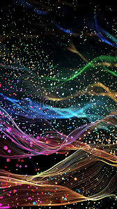 抽象科技粒子彩色光纤流动波素材