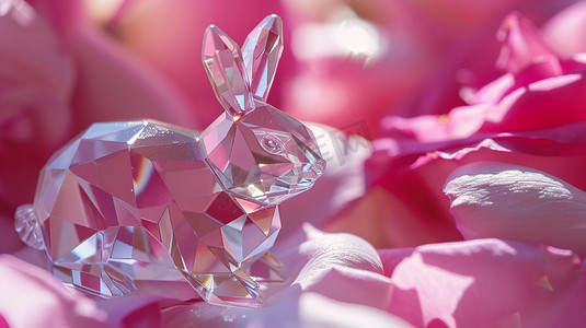 粉色水晶兔子立体描绘摄影照片